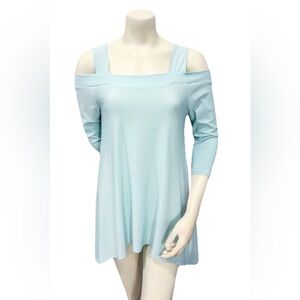 Pretty Woman Blue Cold Shoulder Tunic Top Size Small Made in USA